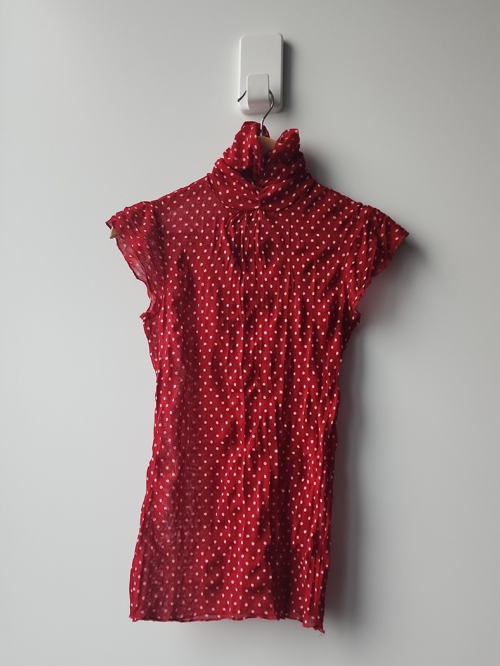 Zara Mesh Polka Dot Sheer Turtle Neck Short Sleeve Knit Top